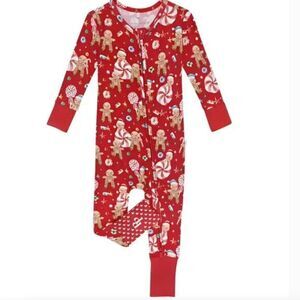 Posh Peanut Bamboo Gingerbread LaneRed sip up footie Holiday NWT size 3-6 months